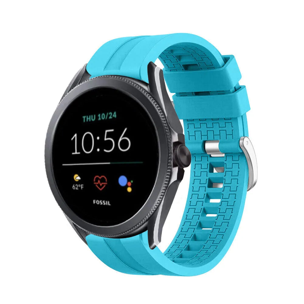 Silicone Strap 'Extreme', light blue, on a watch, 3/4 front view