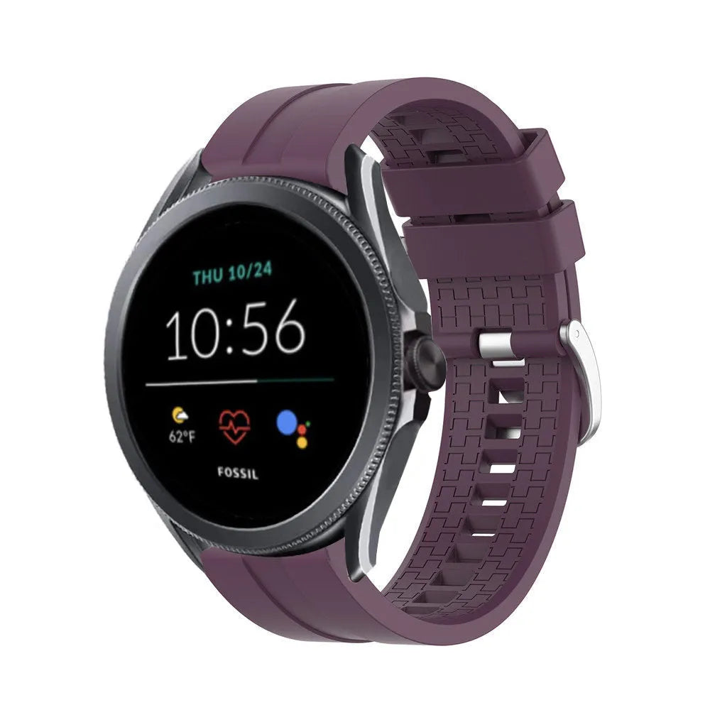Silicone Strap 'Extreme', purple, on a watch, 3/4 front view