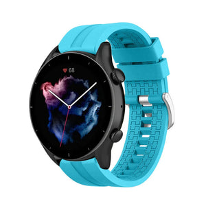 Silicone Strap 'Extreme', light blue, on a watch, 3/4 front view
