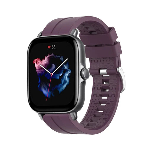 Silicone Strap 'Extreme', purple, on a watch, 3/4 front view