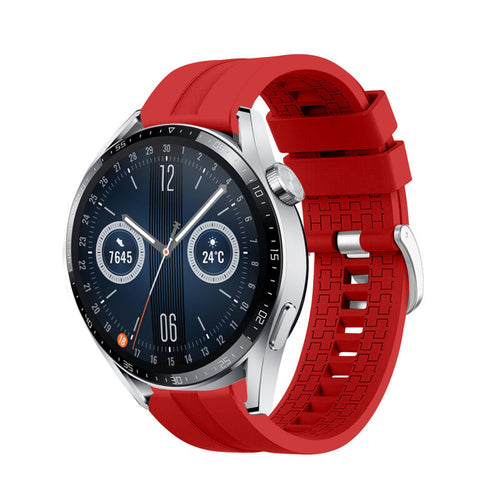 Silicone Strap 'Extreme', red, on a watch, 3/4 front view