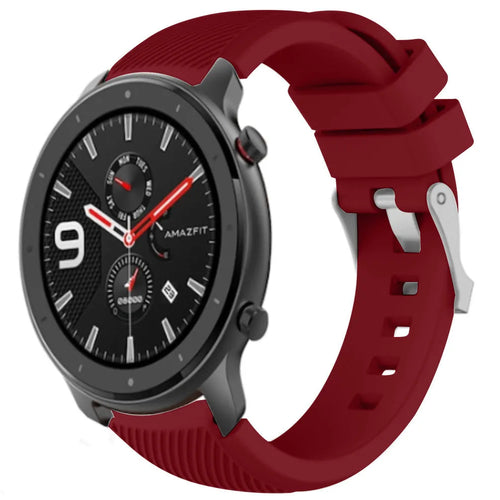Twill Silicone Strap, burgundy, on a watch, 3/4 front view