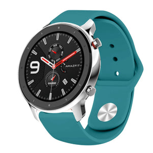 Silicone Sport Strap, green-blue, on a watch, 3/4 front view