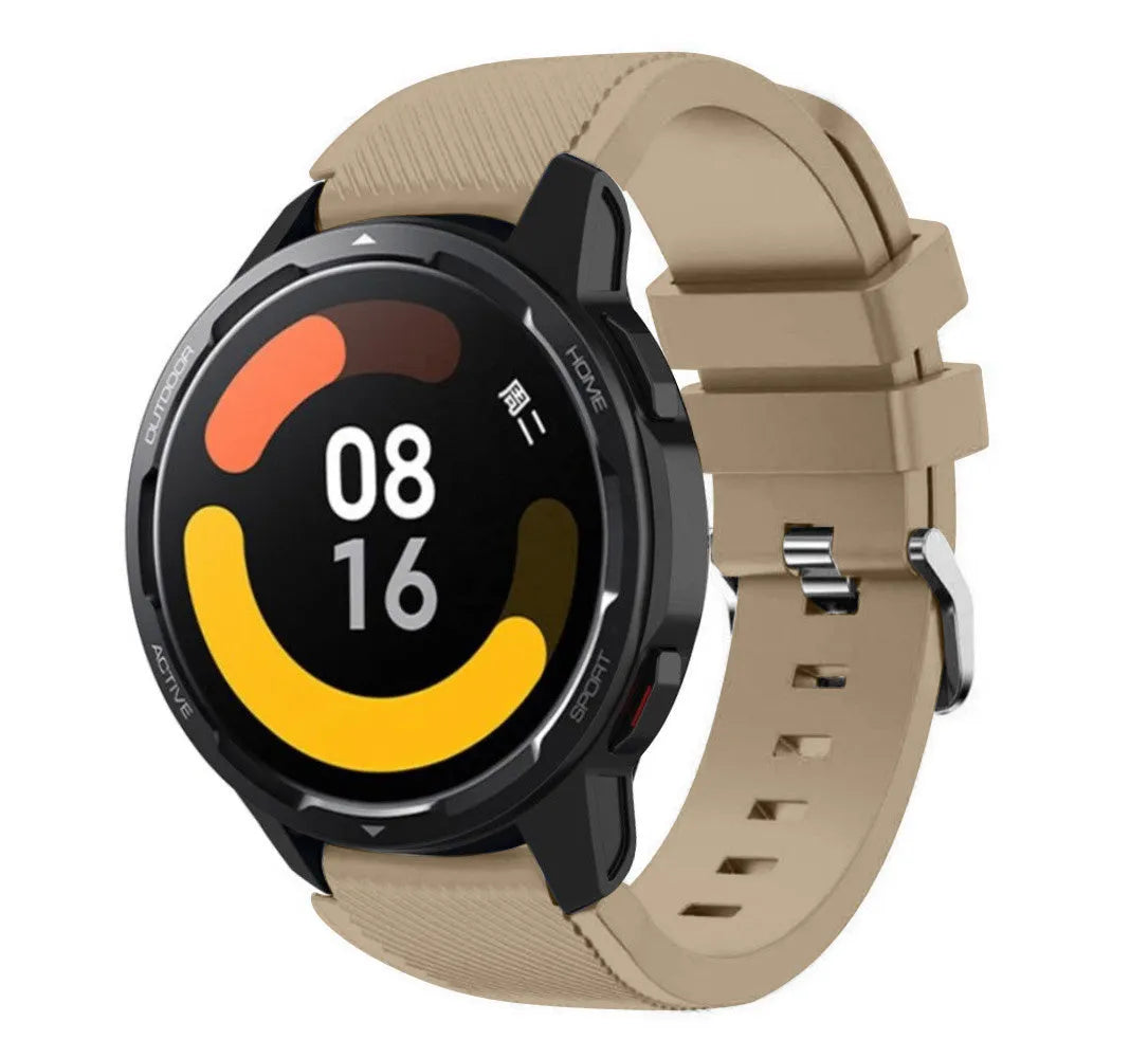 Twill Silicone Strap, beige, on a watch, 3/4 front view
