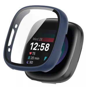 Coque rigide avec verre Fitbit Versa 4 / Sense 2 (bleu)
