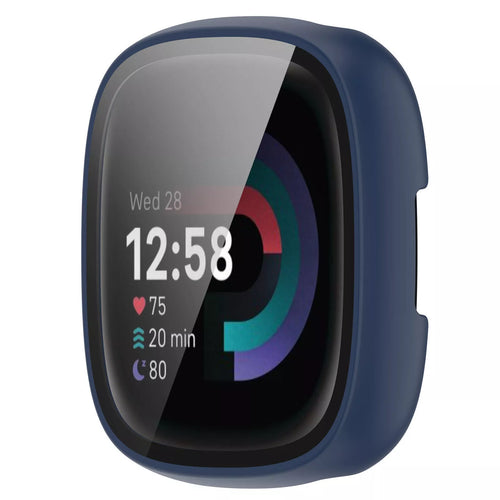 Coque rigide avec verre Fitbit Versa 4 / Sense 2 (bleu)
