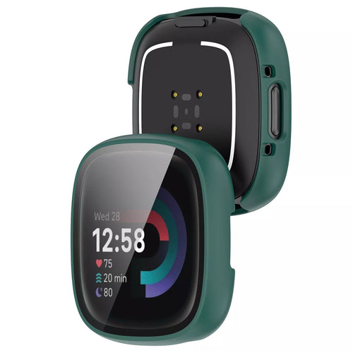 Coque rigide avec verre Fitbit Versa 4 / Sense 2 (vert)