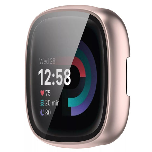 Coque rigide avec verre Fitbit Versa 4 / Sense 2 (or rose)