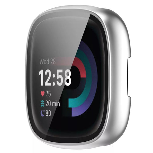 Coque rigide avec verre Fitbit Versa 4 / Sense 2 (argent)