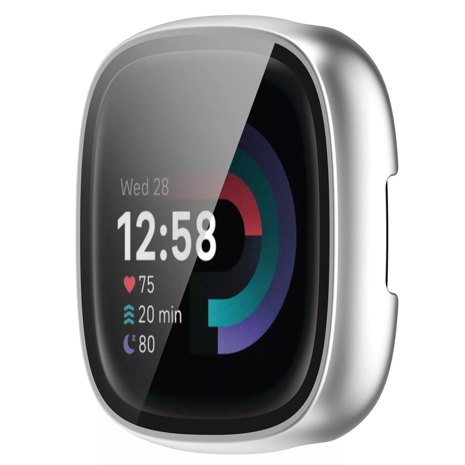 Coque rigide avec verre Fitbit Versa 4 / Sense 2 (argent)