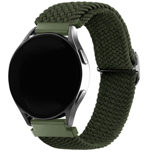 Nylon Adjustable Braided Strap, green, on a watch, 3/4 front view
