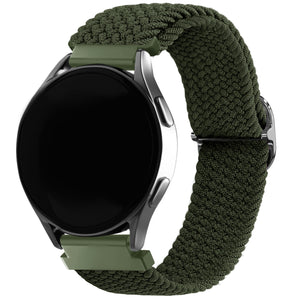 Nylon Adjustable Braided Strap, green, on a watch, 3/4 front view