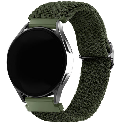 Nylon Adjustable Braided Strap, green, on a watch, 3/4 front view
