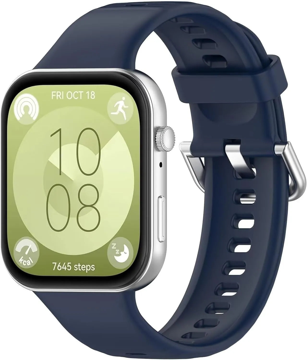 Silicone Strap, dark blue, on a watch, 3/4 front view