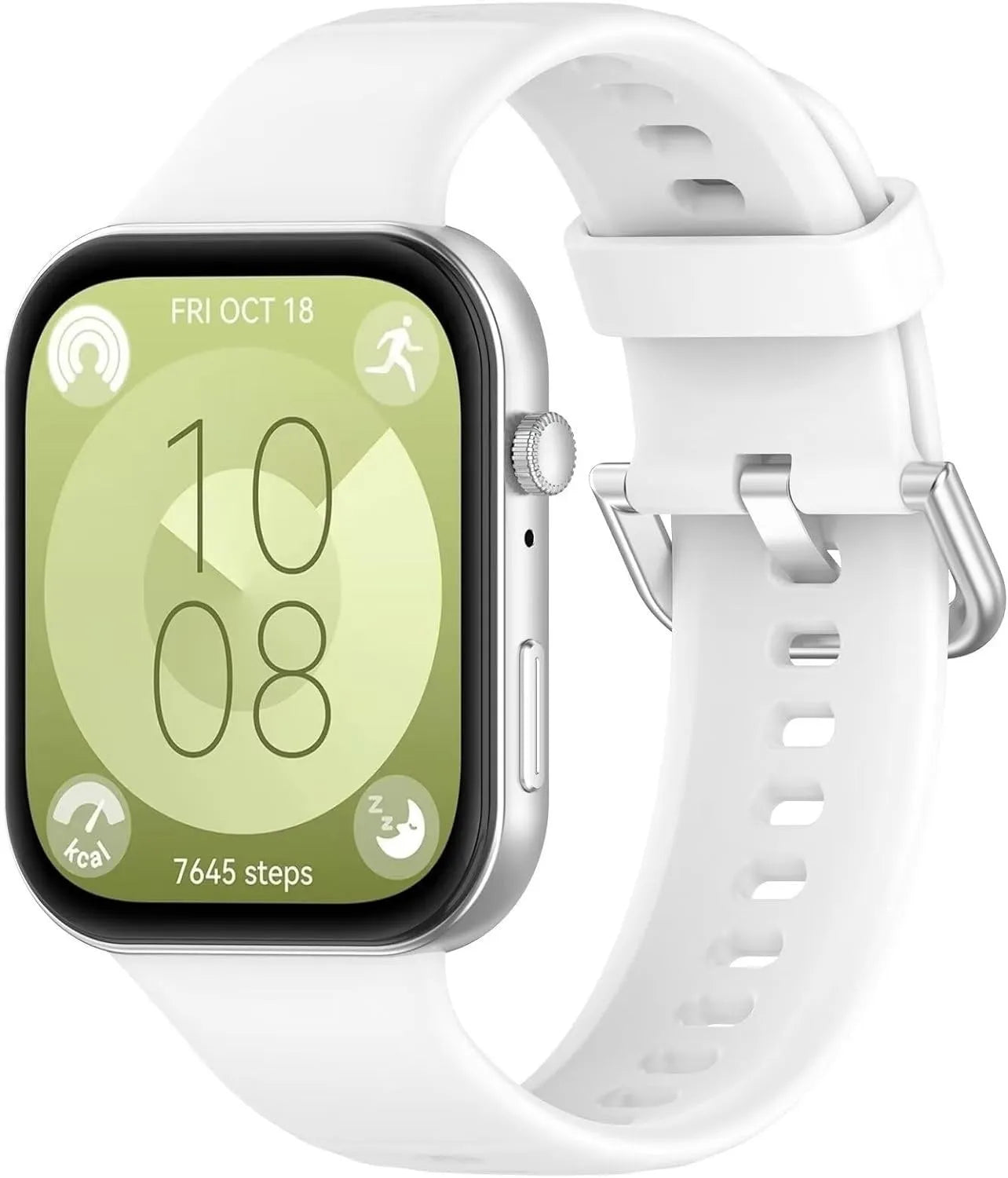 Silicone Strap, white, on a watch, 3/4 front view