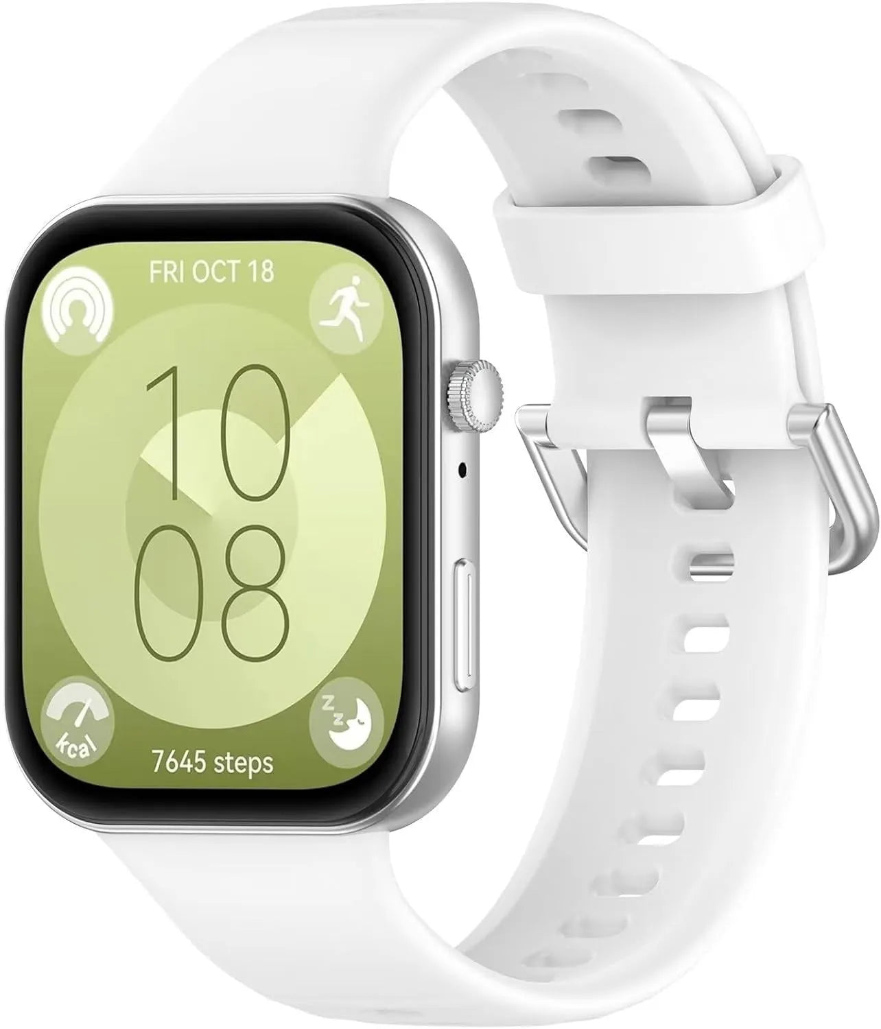 Silicone Strap, white, on a watch, 3/4 front view