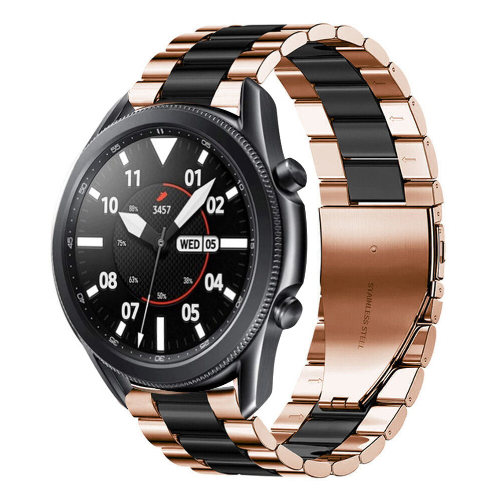 Steel Strap, rose gold/black, on a watch, 3/4 front view