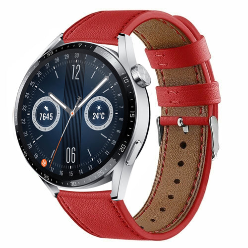 Modern Leather Strap, red, on a watch, 3/4 front view