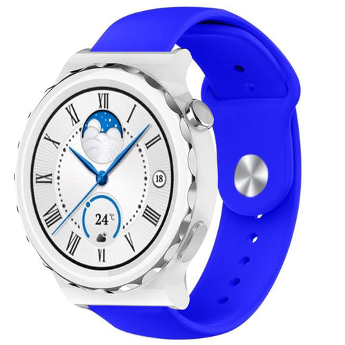Silicone Sport Strap, blue, on a watch, 3/4 front view