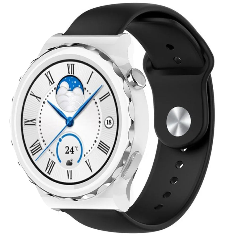 Silicone Sport Strap, black, on a watch, 3/4 front view
