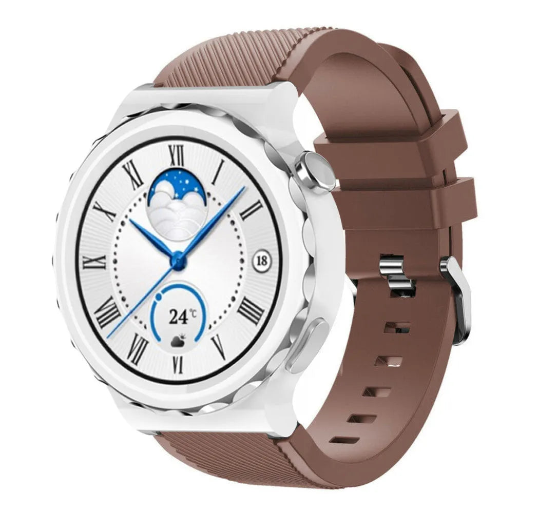 Twill Silicone Strap, brown, on a watch, 3/4 front view