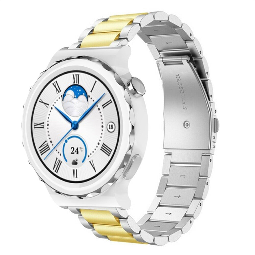 Steel Strap, silver/gold, on a watch, 3/4 front view
