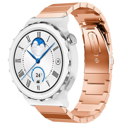 Premium Metal Strap, rose gold, on a watch, 3/4 front view