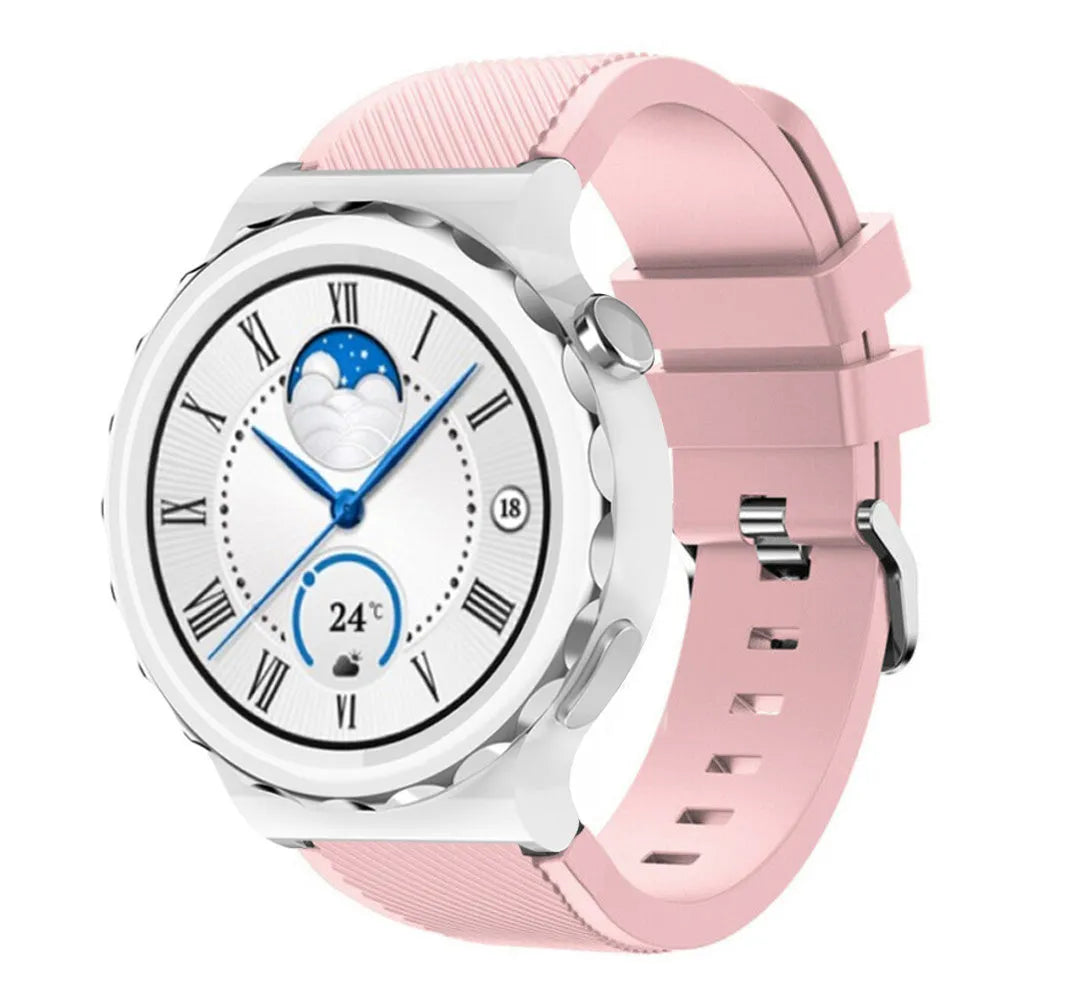 Twill Silicone Strap, pink, on a watch, 3/4 front view