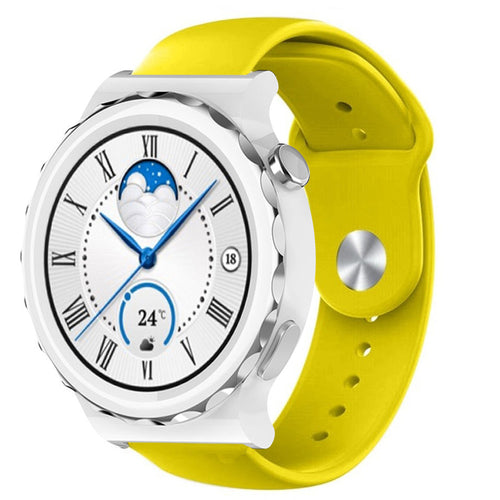 Silicone Sport Strap, yellow, on a watch, 3/4 front view