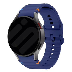 Wave Silicone Strap, dark blue, on a watch, 3/4 front view