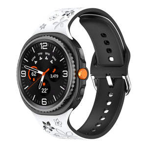Bracelet silicone avec fleurs Samsung Galaxy Watch 8 Classic (blanc/noir)