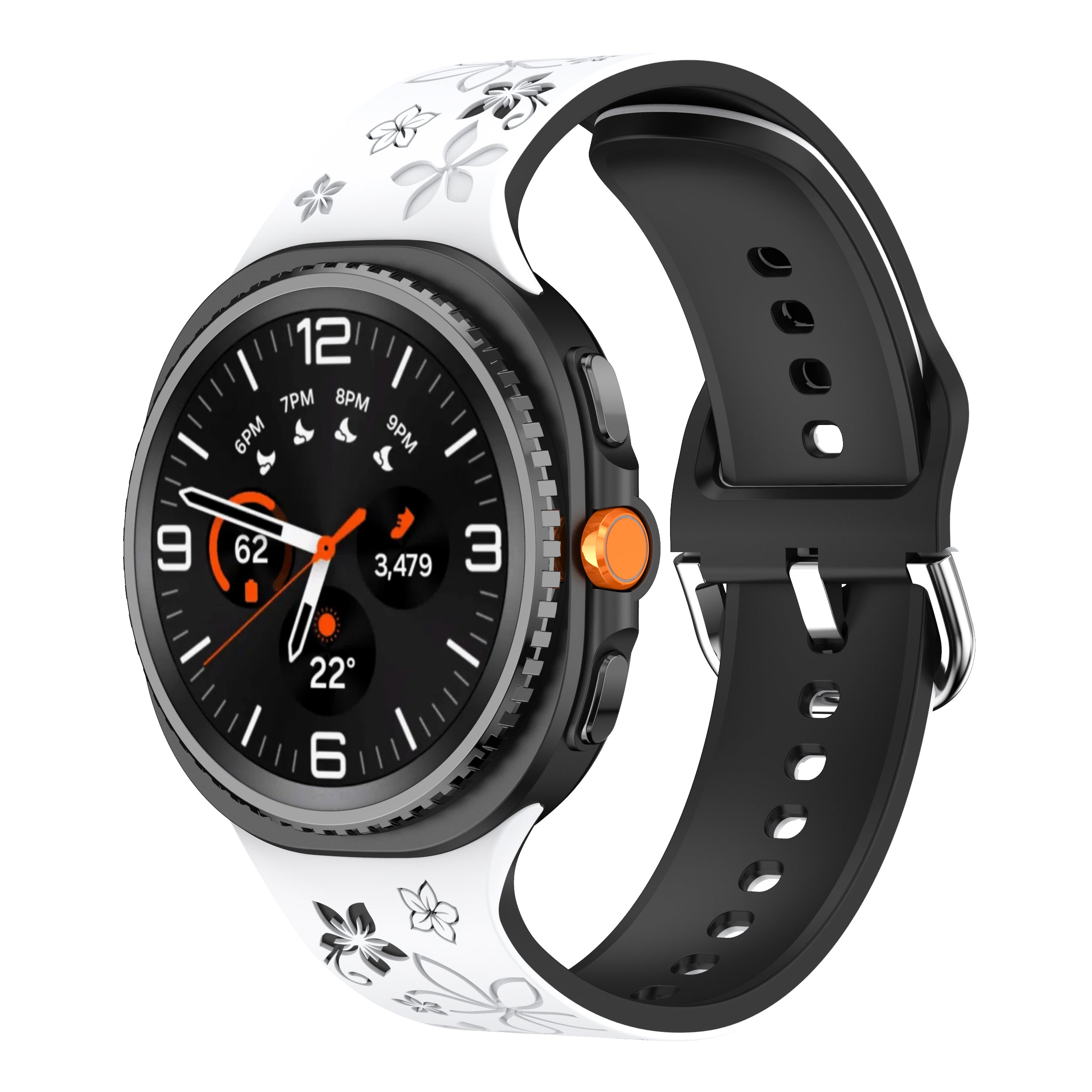 Bracelet silicone avec fleurs Samsung Galaxy Watch 8 - 44mm (blanc/noir)