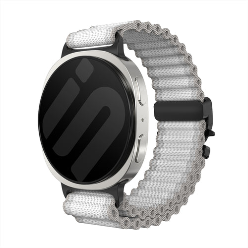 Bracelet nylon Outdoor avec boucle en P Samsung Galaxy Watch 8 Classic (blanc avec noir)