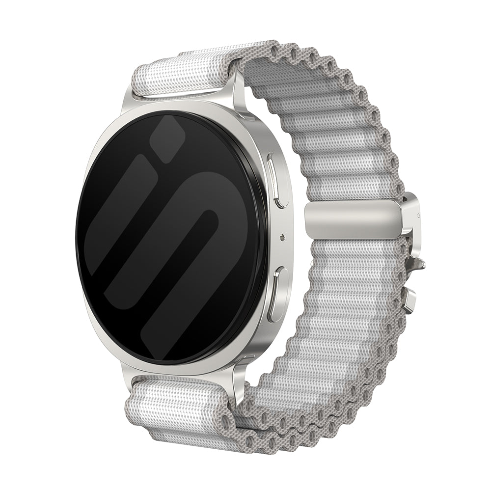 Bracelet nylon Outdoor avec boucle en P Samsung Galaxy Watch 8 - 40mm (blanc avec argent)