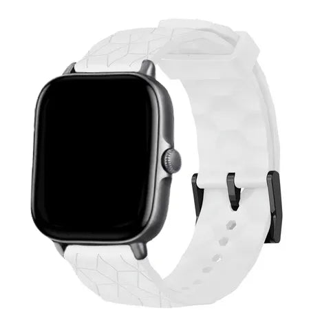 Silicone Strap Hexagons, white, on a watch, 3/4 front view