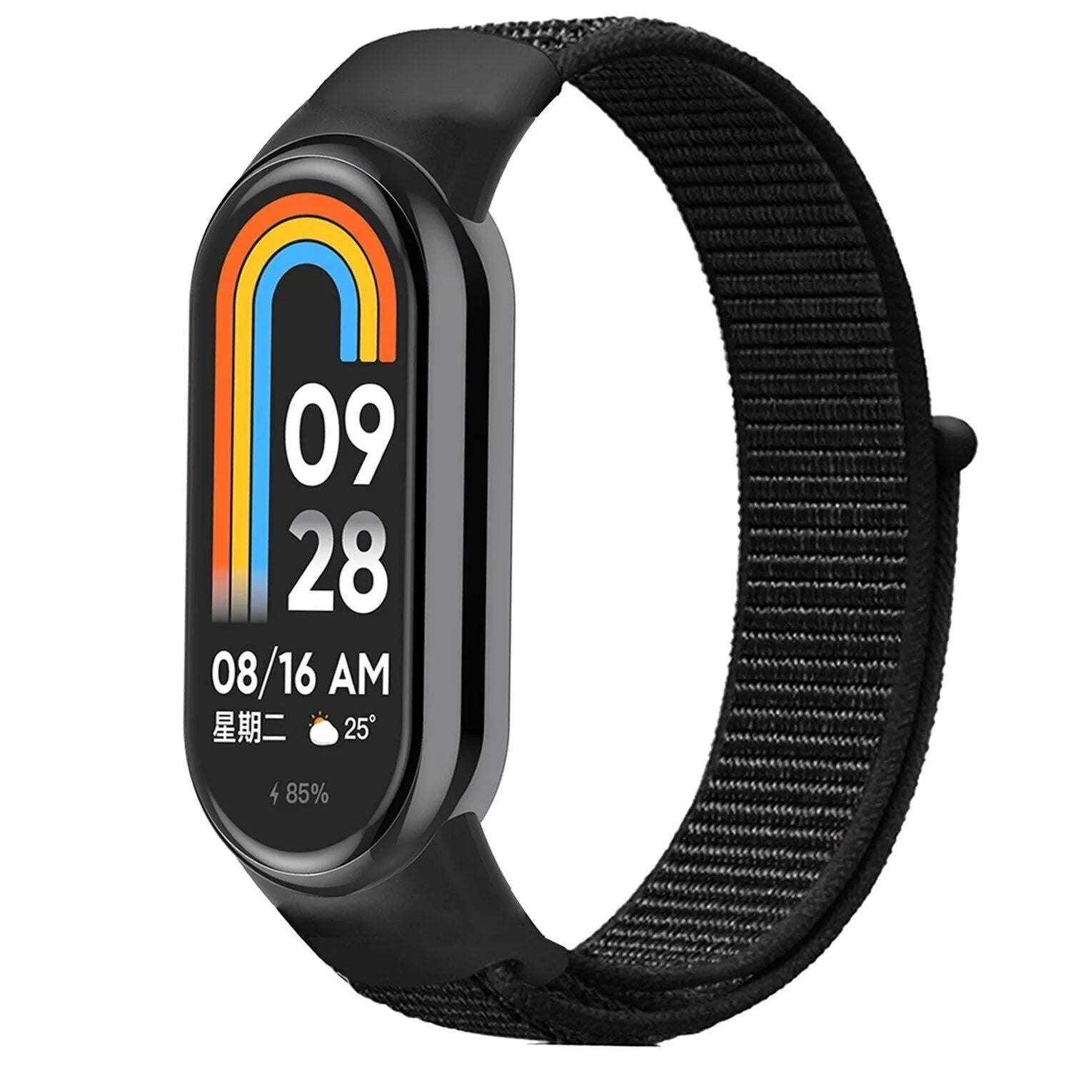 Nylon Strap, black, on a watch, 3/4 front view