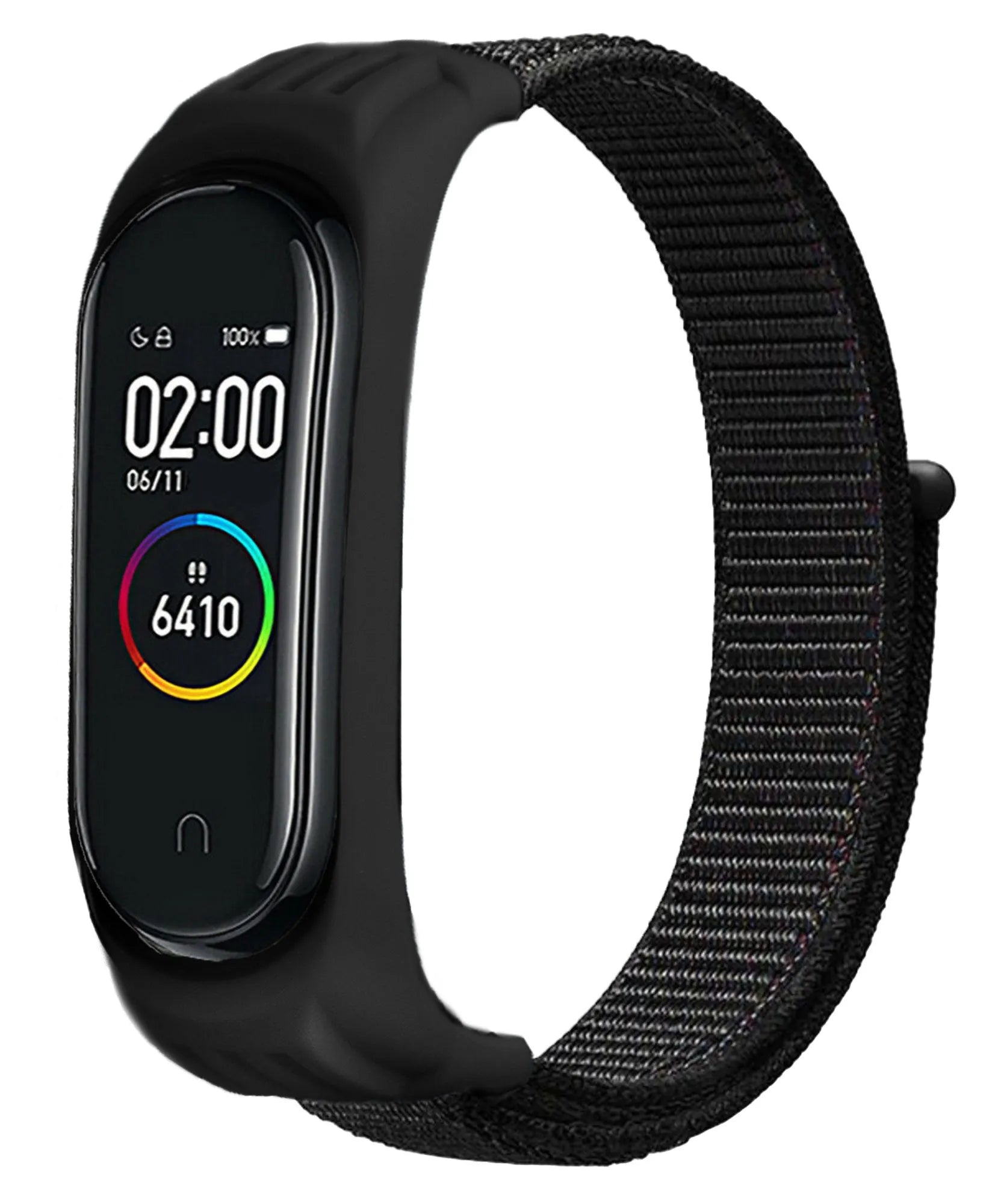 Nylon Strap, black, on a watch, 3/4 front view
