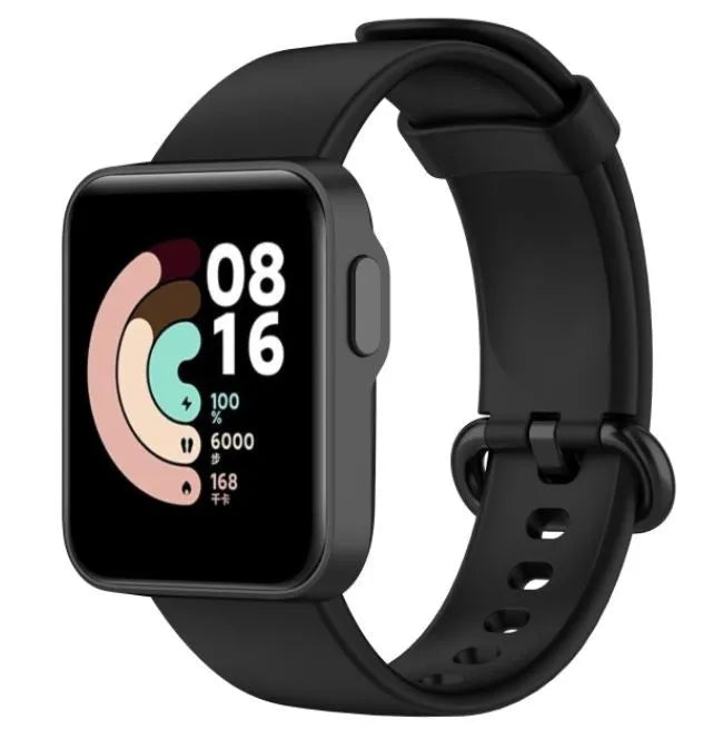 Silicone Strap, black, on a watch, 3/4 front view