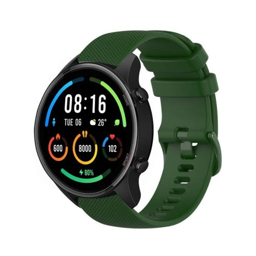 Premium Silicone Strap, army green, on a watch, 3/4 front view