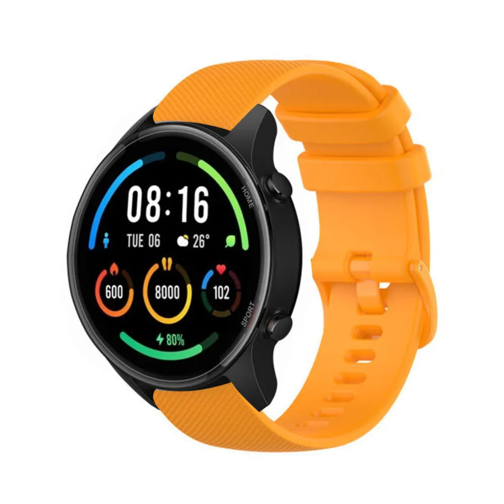 Premium Silicone Strap, orange, on a watch, 3/4 front view