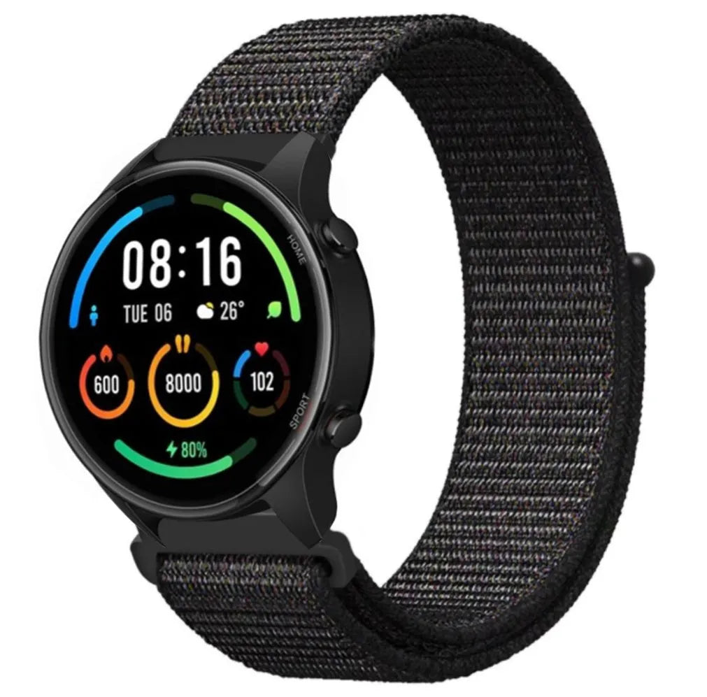 Nylon Strap, black, on a watch, 3/4 front view