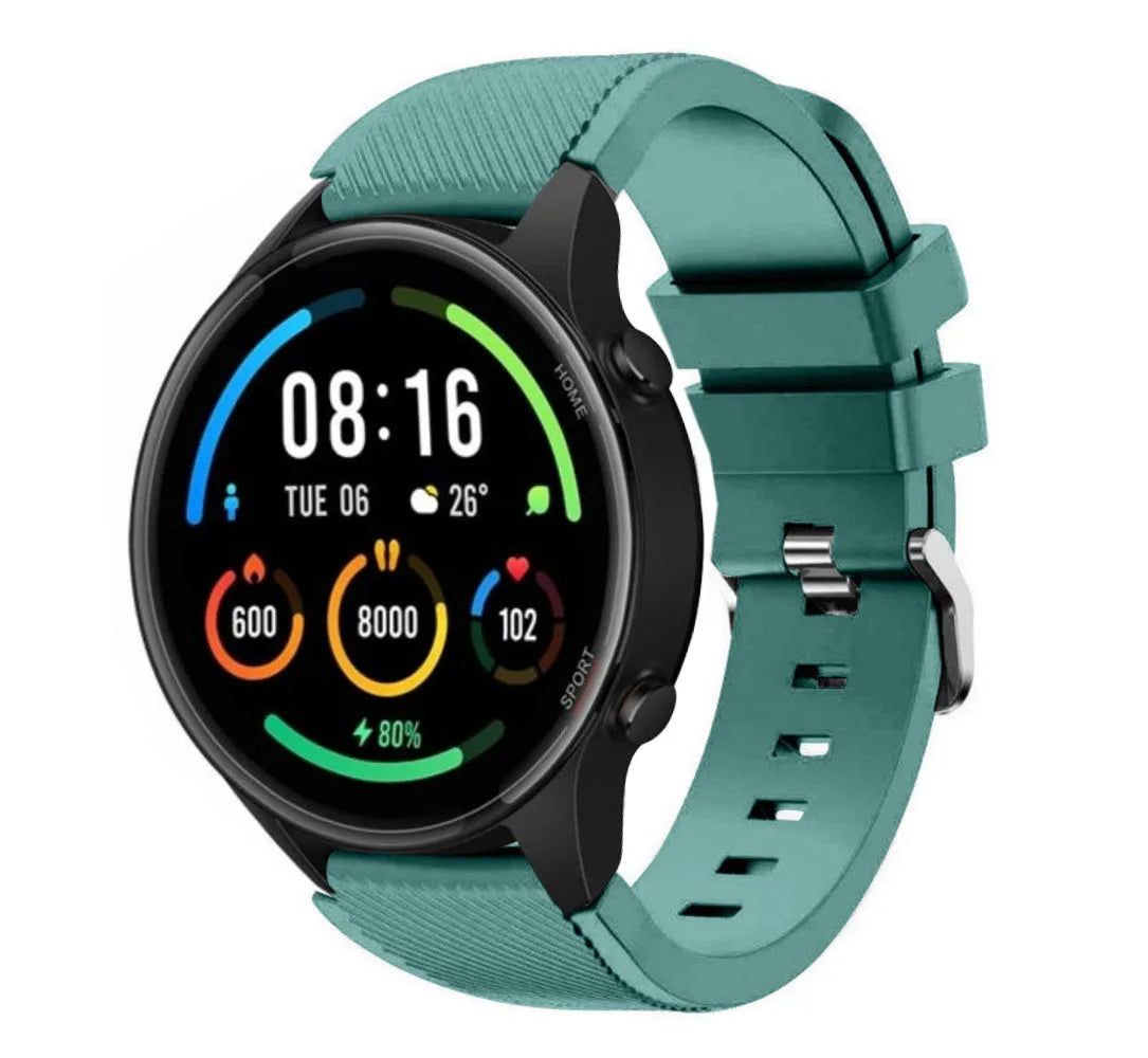Twill Silicone Strap, viridian, on a watch, 3/4 front view