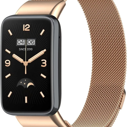 Milanese Strap, rose gold, on a watch, 3/4 front view