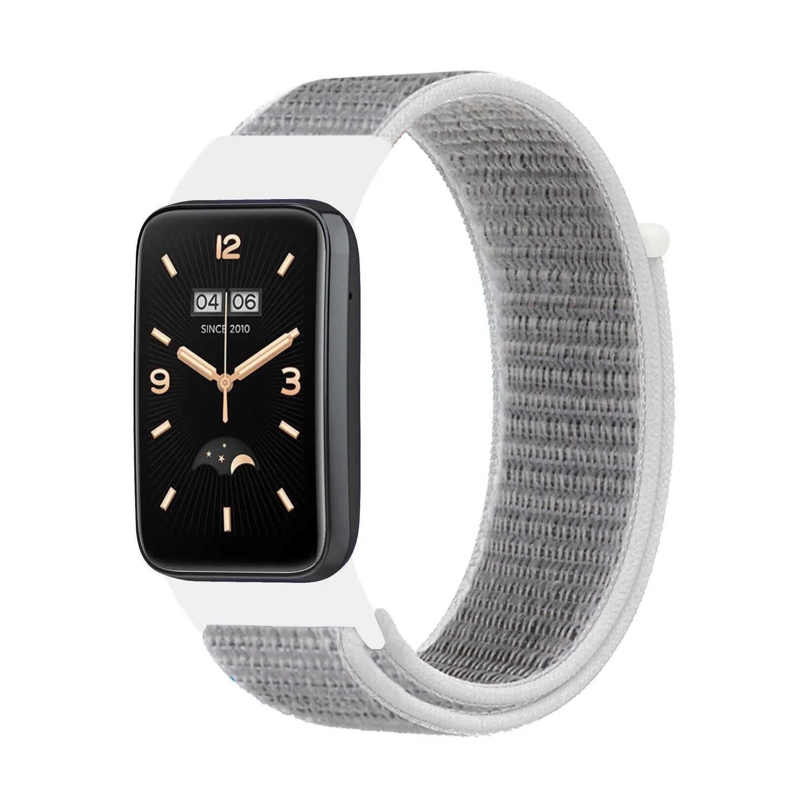 Nylon Strap, grey, on a watch, 3/4 front view