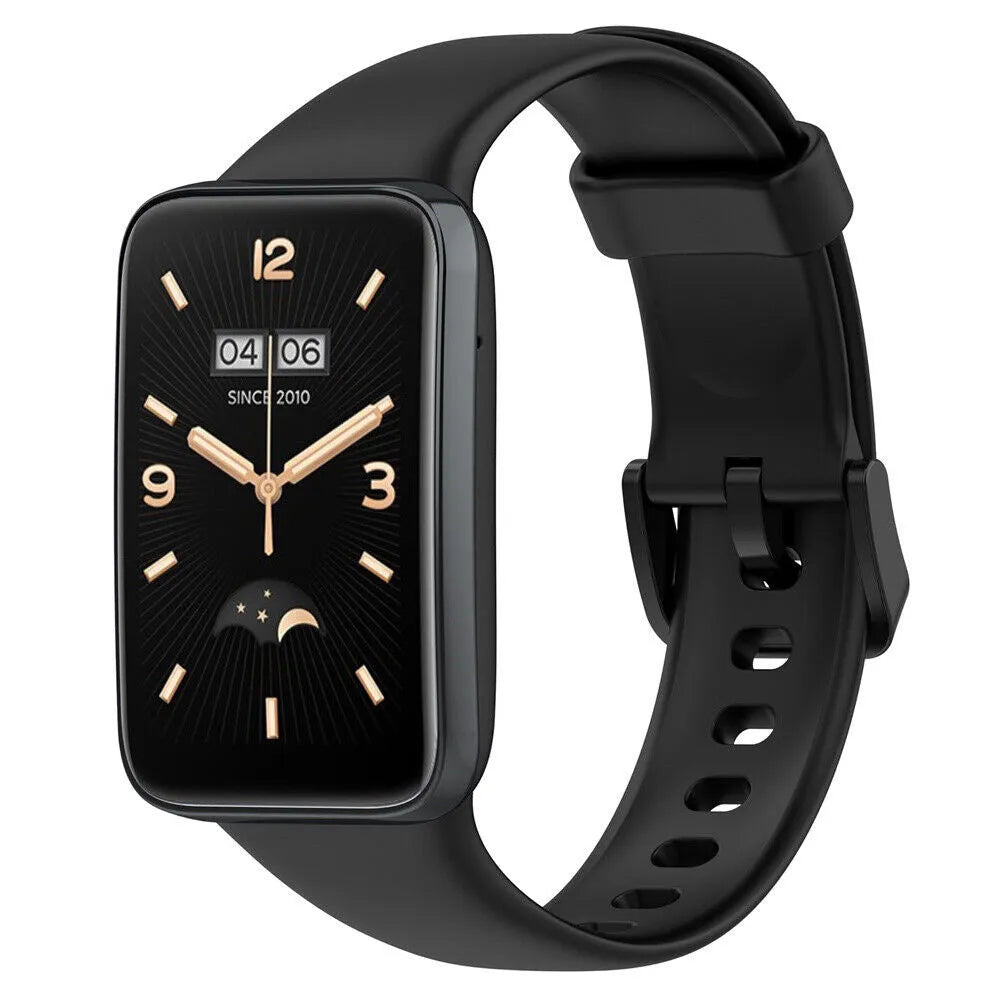 Silicone Strap, black, on a watch, 3/4 front view