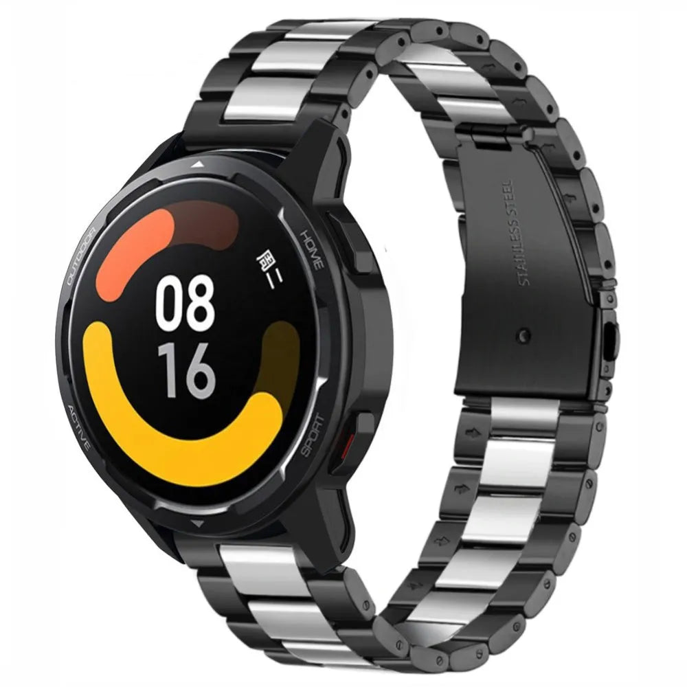 Steel Strap, black/silver, on a watch, 3/4 front view