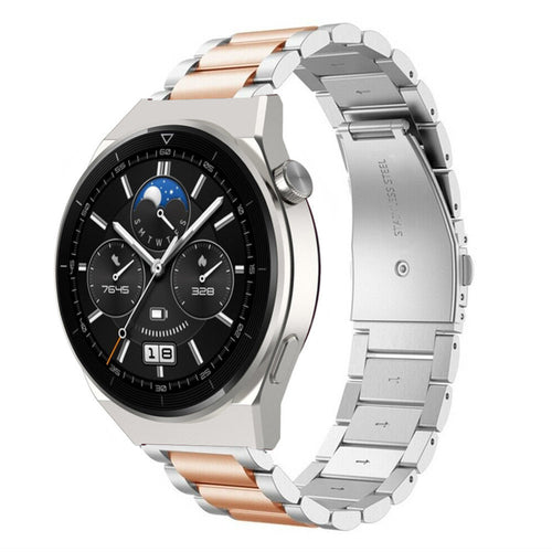 Steel Strap, silver/rose gold, on a watch, 3/4 front view