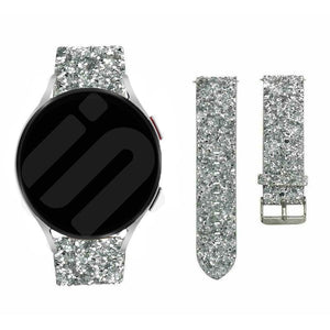 Leather Strap with Glitters, silver, on a watch, 3/4 front view
