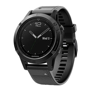 Silicone Strap, black, on a watch, 3/4 front view