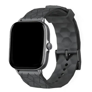 Silicone Strap Hexagons, black, on a watch, 3/4 front view